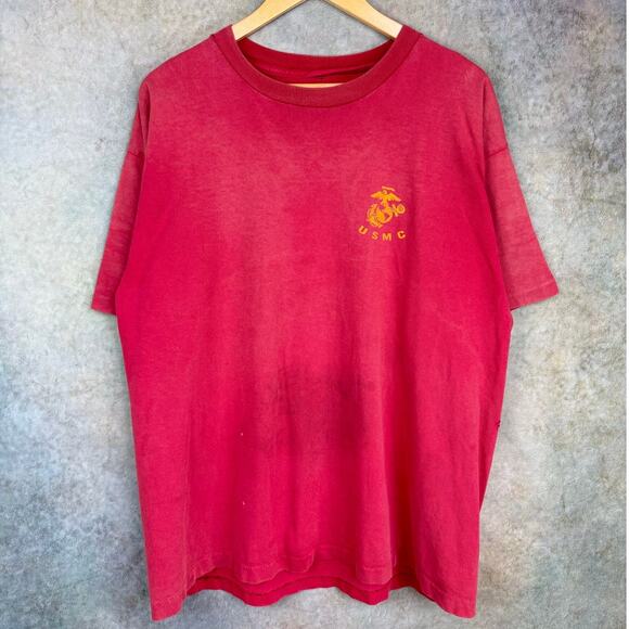 VTG 90s US Marines USMC T Shirt Sz XL Red Military Faded Single Stitch - Picture 3 of 9